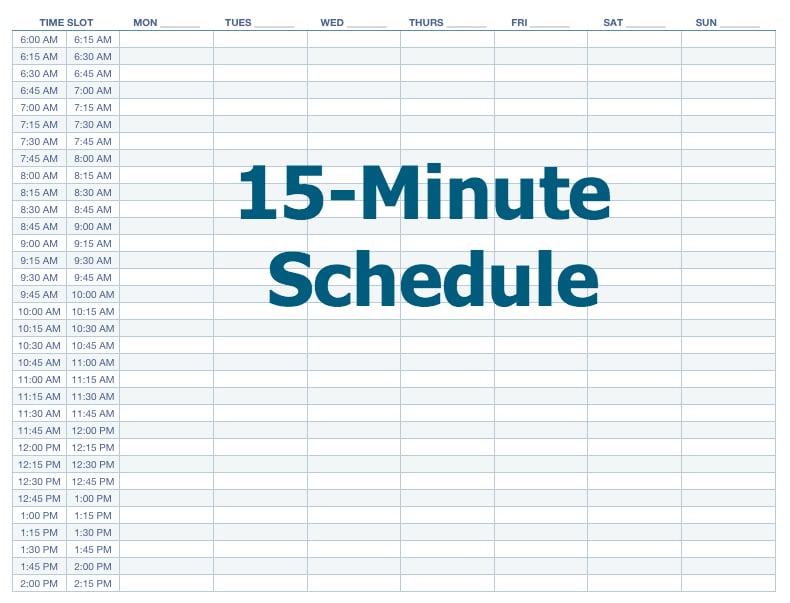 Weekly Schedule Template 15 Minute Increments